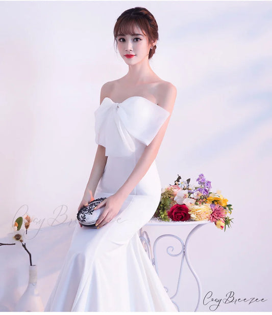 Lola Off-the-shoulder tube Charming top slim fishtail skirt WHITE / XS