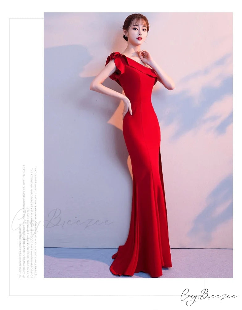 Lola ruffled Stylish one-shoulder evening dress