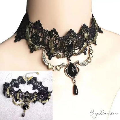 Lolita Gothic Lace Retro Cos Dark Neck Decoration Necklace BLACK
