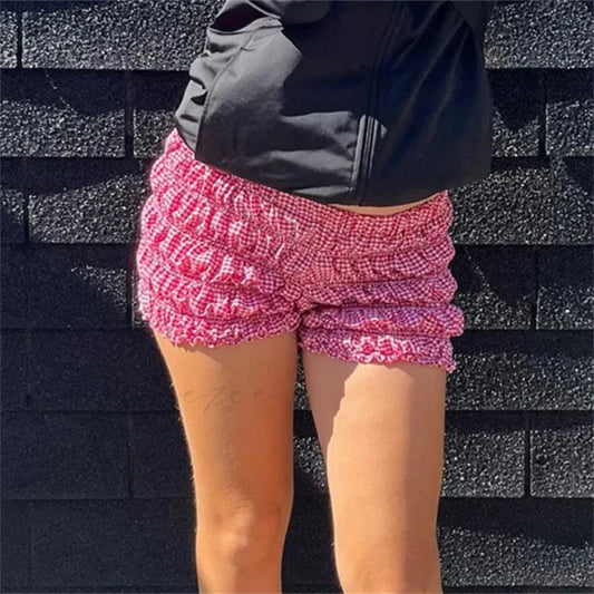 Lolita Plaid Ruffled Tiered Shorts Pink / S short-250223