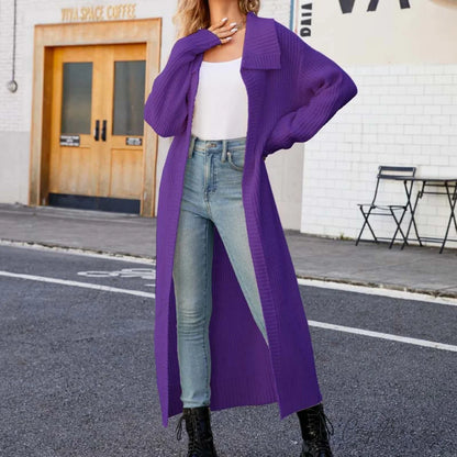 Long Colour Solid Cardigan Purple / S