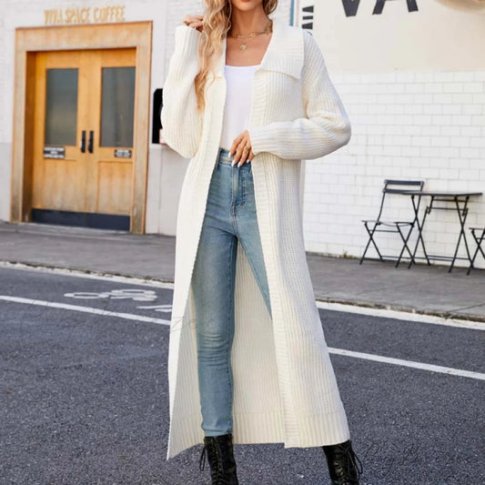 Long Colour Solid Cardigan White / S