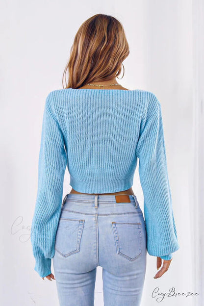 Long Cropped V-Neck Arm Sweater