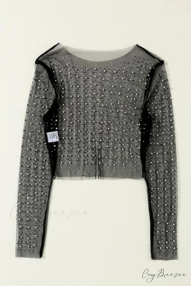 Long Cropped with Pearl Top Mesh Sleeves