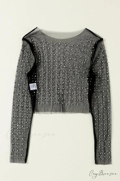 Long Cropped with Pearl Top Mesh Sleeves