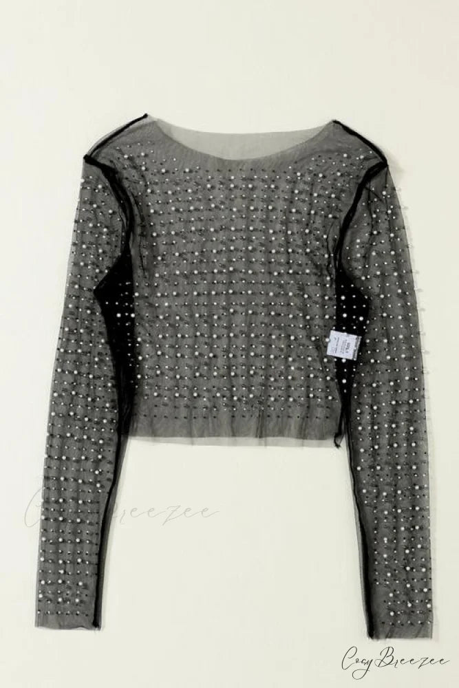 Long Cropped with Pearl Top Mesh Sleeves