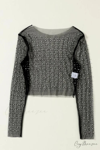 Long Cropped with Pearl Top Mesh Sleeves
