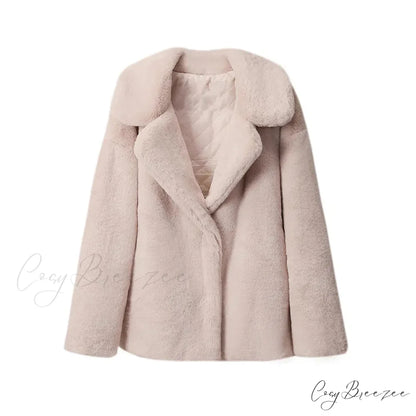 Long Faux Stylish Fur Coat beige fur coat / S