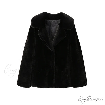 Long Faux Stylish Fur Coat black fur coat / S