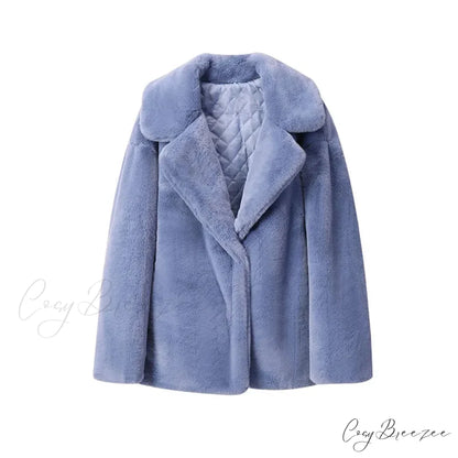 Long Faux Stylish Fur Coat blue fur coat / S