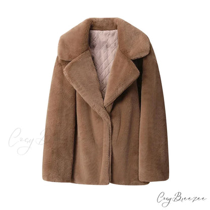 Long Faux Stylish Fur Coat brown fur coat / S