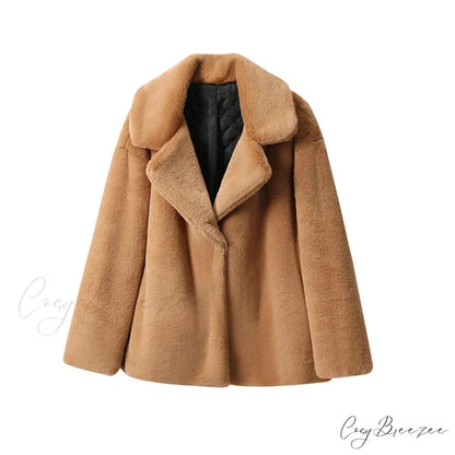 Long Faux Stylish Fur Coat camel fur coat / S