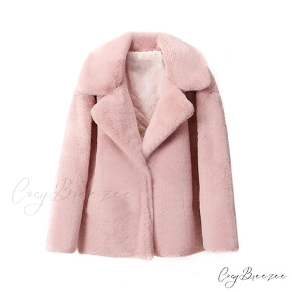 Long Faux Stylish Fur Coat pink fur coat / S