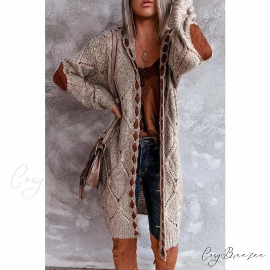 Long Hooded Cardigan Khaki / S