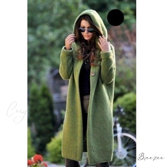 Long Knitted Coat Green / S