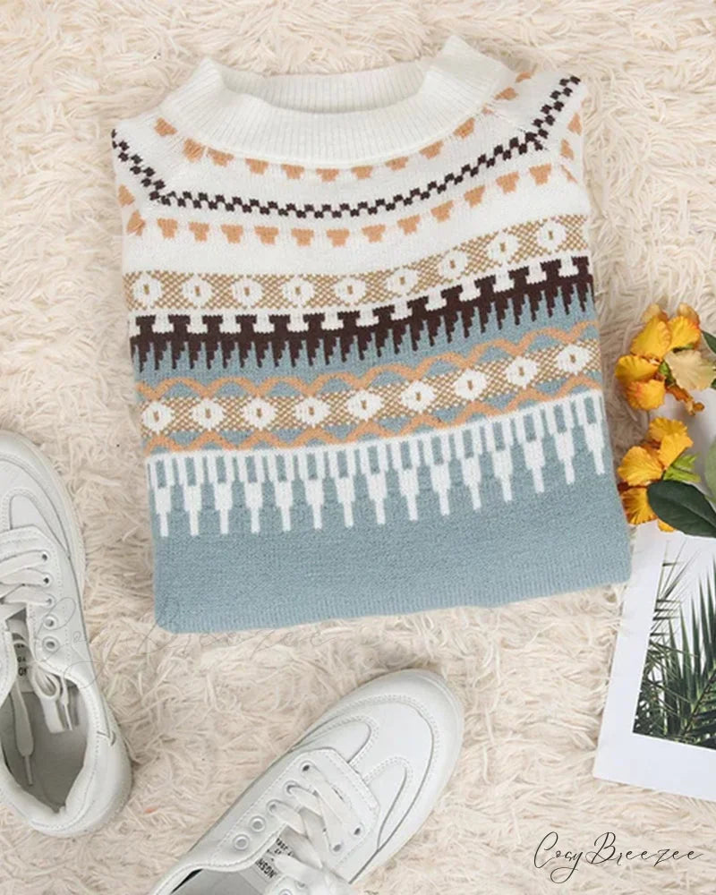 Long Patterned Arm Pullover Sweaters
