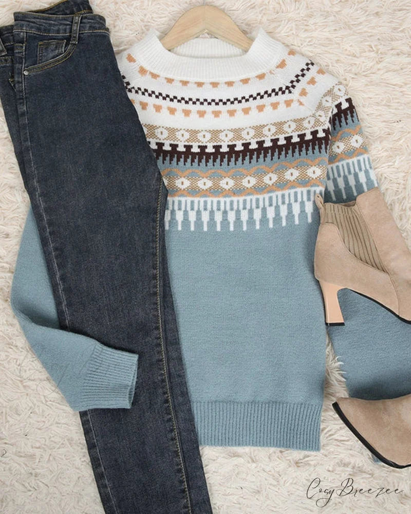 Long Patterned Arm Pullover Sweaters