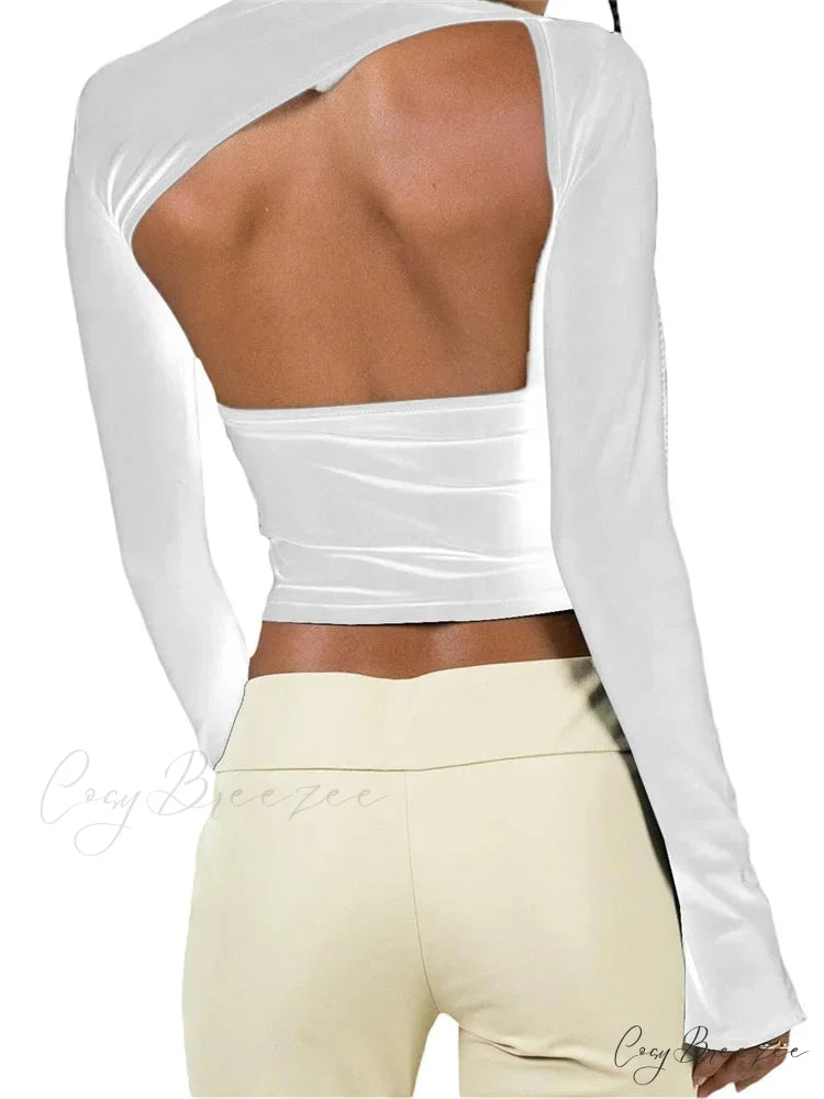 Long Sleeve Backless Casual Slim Fit Pullovers T-Shirts