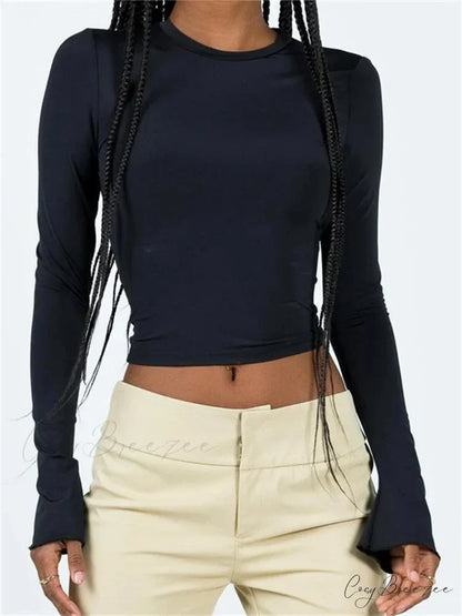 Long Sleeve Backless Casual Slim Fit Pullovers T-Shirts