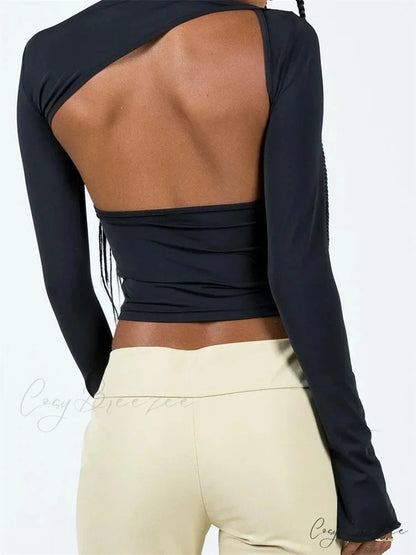 Long Sleeve Backless Casual Slim Fit Pullovers T-Shirts