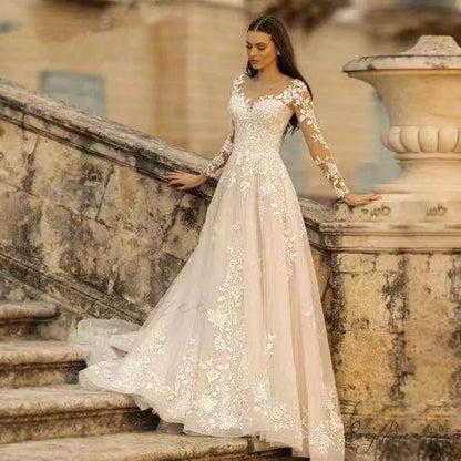 Long Sleeve Backless Wedding Dress lvory white / 2 weddingdress-250223
