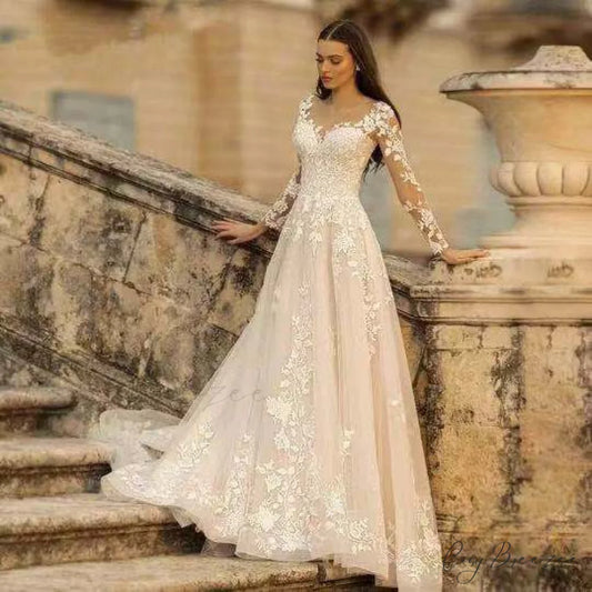 Long Sleeve Backless Wedding Dress lvory white / 2 weddingdress-250223