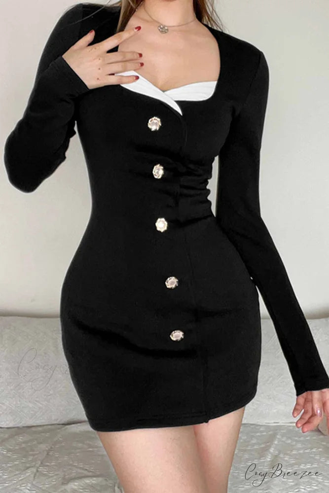 Long Sleeve Bodycon Dress with Buttons