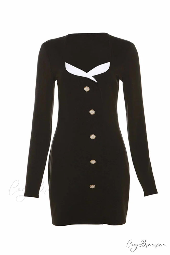 Long Sleeve Bodycon Dress with Buttons