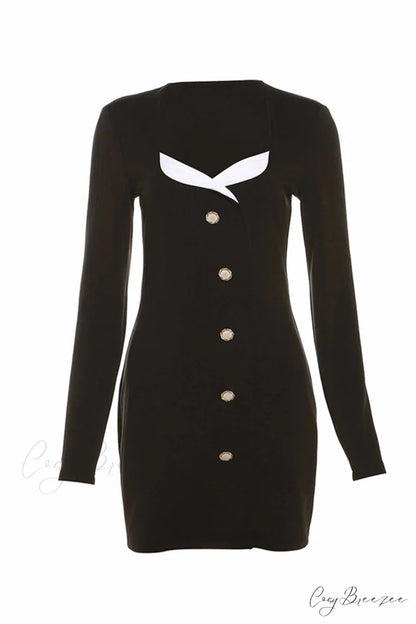 Long Sleeve Bodycon Dress with Buttons