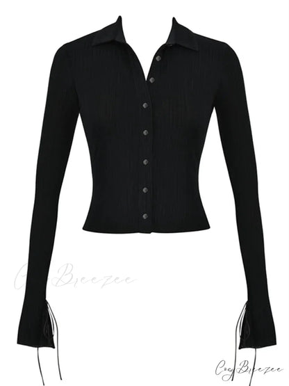 Long Sleeve Casual Turn-Down Collar Button-Down T-Shirts