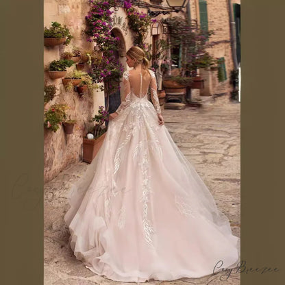 Long Sleeve Lace Applique Wedding Dress weddingdress-250223