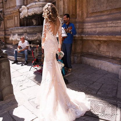 Long Sleeve Lace Embroidery Wedding Dress weddingdress-250223