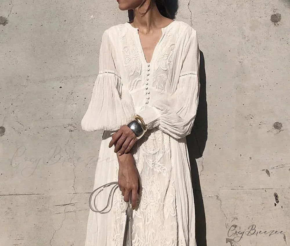 Long Sleeve Oversized Floral Ethnic Boho Dress bohodress-250126