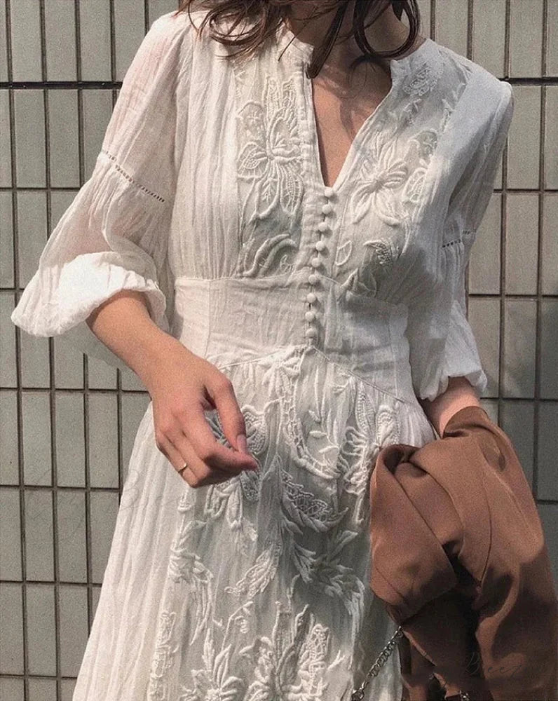 Long Sleeve Oversized Floral Ethnic Boho Dress bohodress-250126