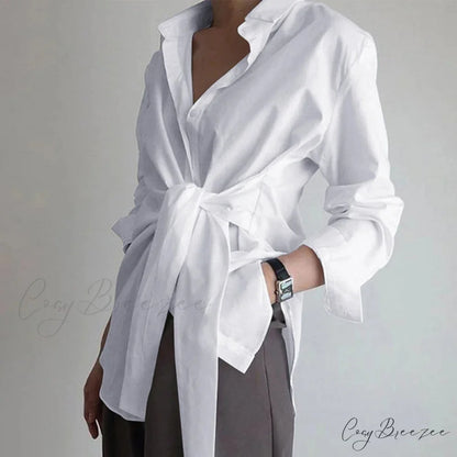 Long Sleeve Ruched Lace-up White Crop Top blouse-250126