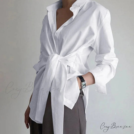 Long Sleeve Ruched Lace-up White Crop Top blouse-250126