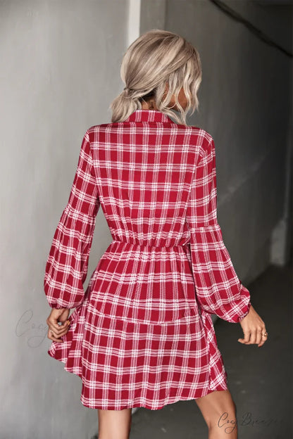 Long Sleeve Shirt Dress - Checked L / red
