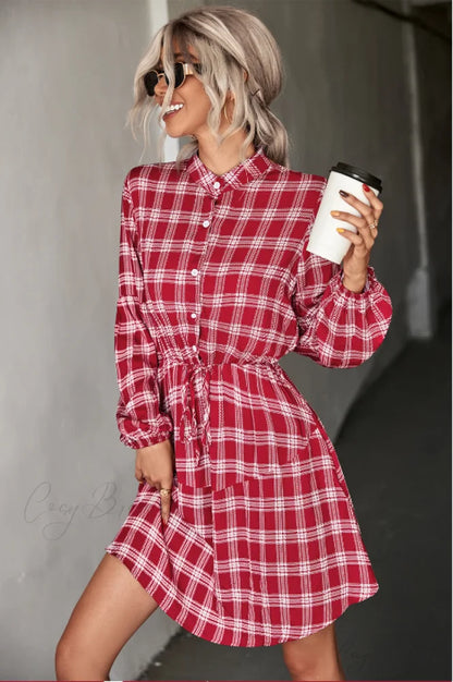 Long Sleeve Shirt Dress - Checked M / black