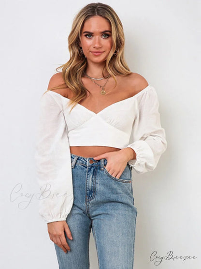 long-sleeved with strap crop top V-neck Women’s tie