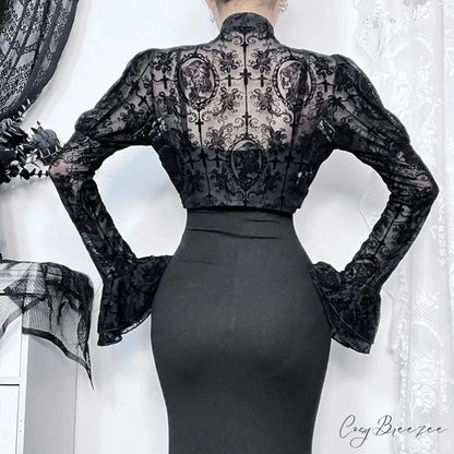 Long Sleeves Smock Vintage Black Lace Flare Sleeve Cosplay Cardigan