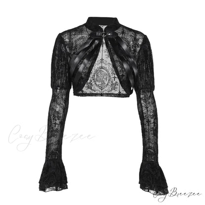 Long Sleeves Smock Vintage Black Lace Flare Sleeve Cosplay Cardigan
