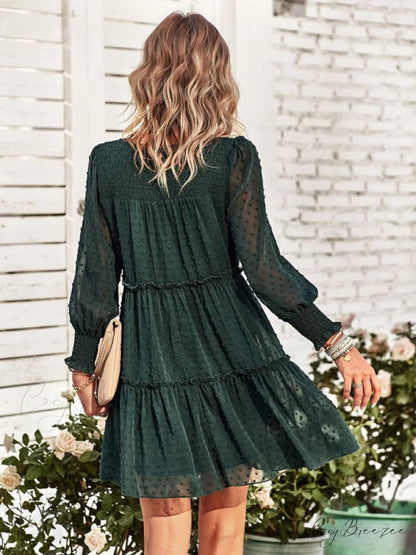 Long Solid Color Arm Mini Clip Gown Dot Chiffon for Women