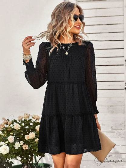 Long Solid Color Arm Mini Clip Gown Dot Chiffon for Women