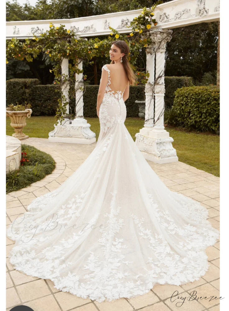 Long Train Lace Bridal Wedding Dress lvory white / 2 weddingdress-250223