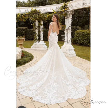 Long Train Lace Bridal Wedding Dress weddingdress-250223