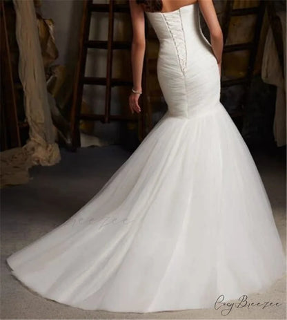 Long Train Mermaid Tie-Up Wedding Dress lvory white / 2 weddingdress-250223