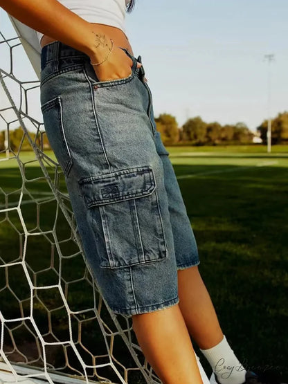 Loose Cargo Wide-Leg Denim Shorts short-250223