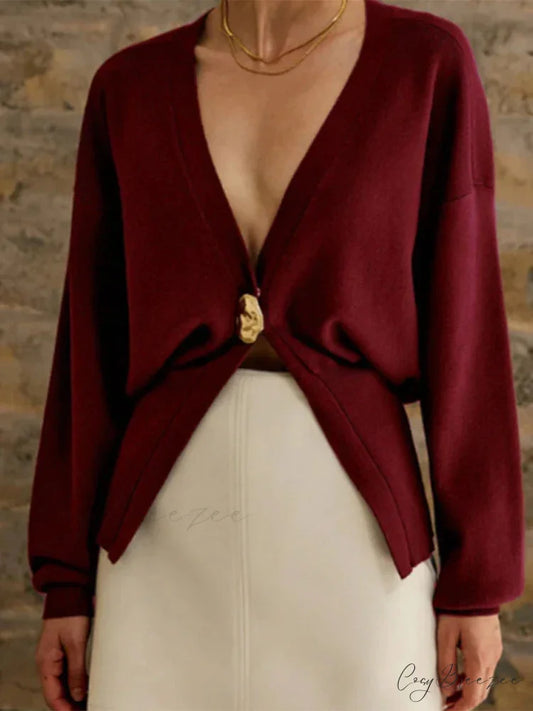 Loose Cutout V-Neck Knit Cardigan cardigans-241228