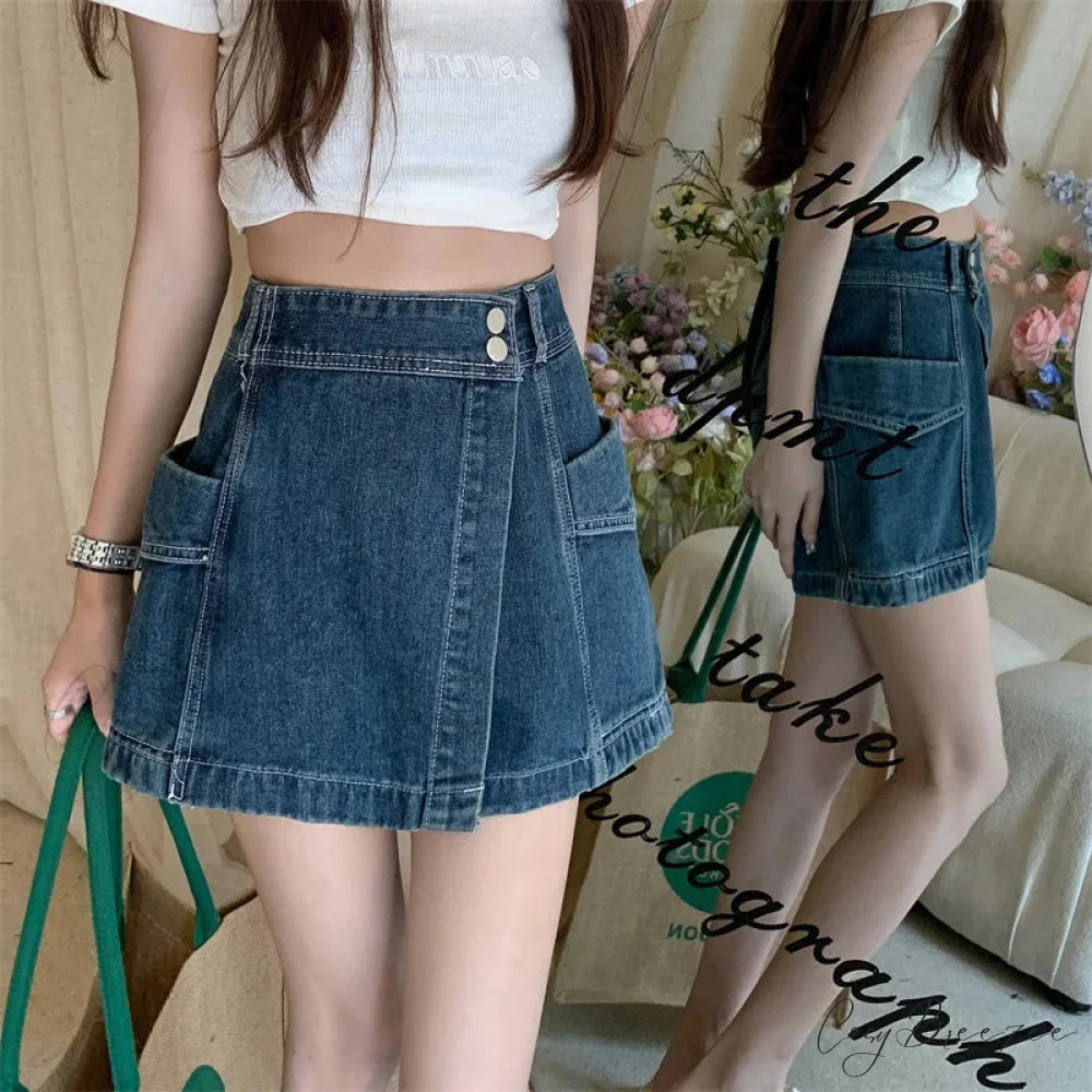 Loose Denim Pants Style Skirt Blue / S skirts-250223