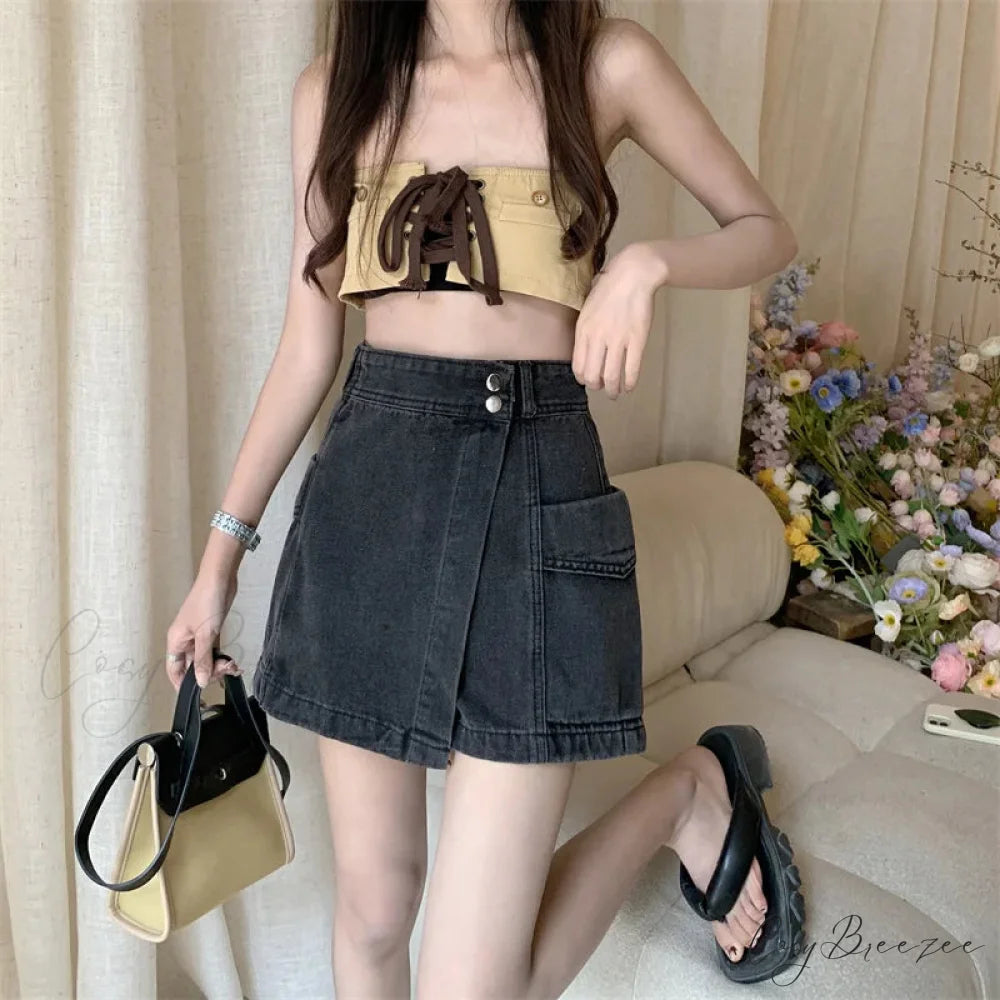 Loose Denim Pants Style Skirt Grey / S skirts-250223